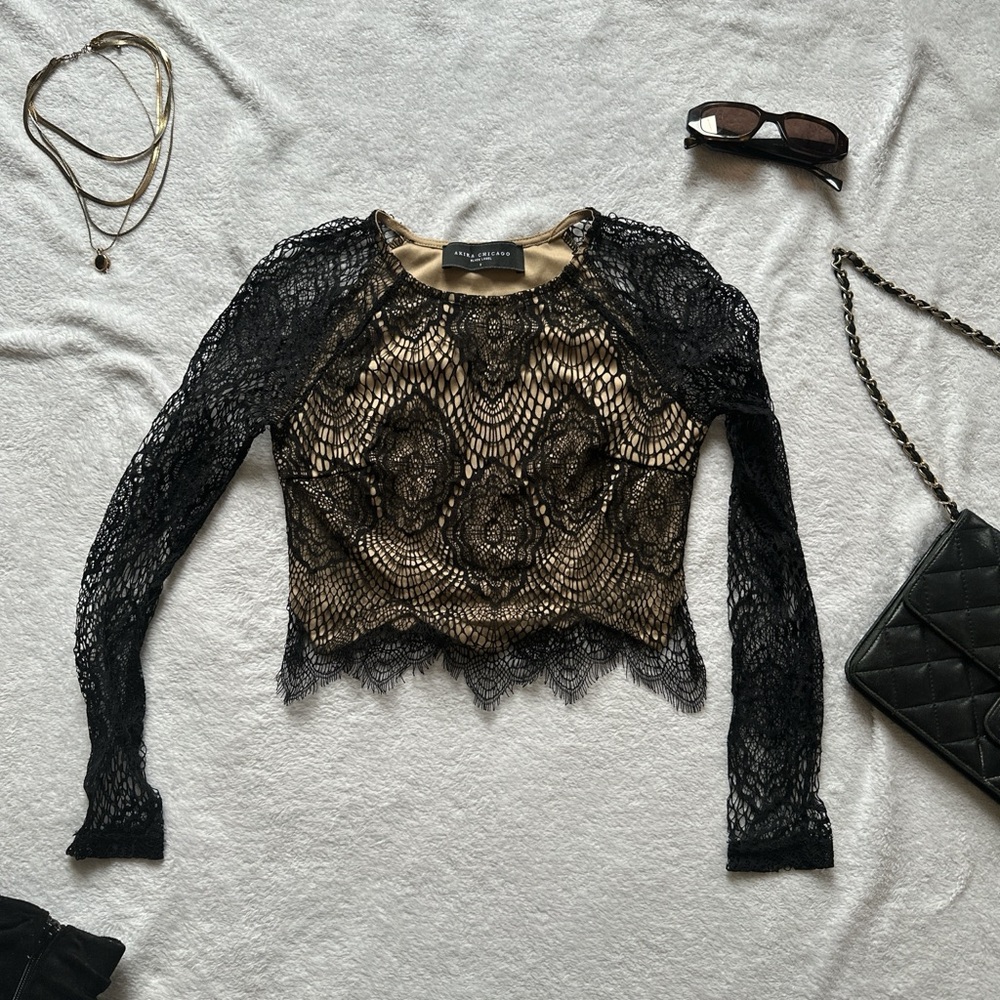 AKIRA Black and Gold Lace Blouse